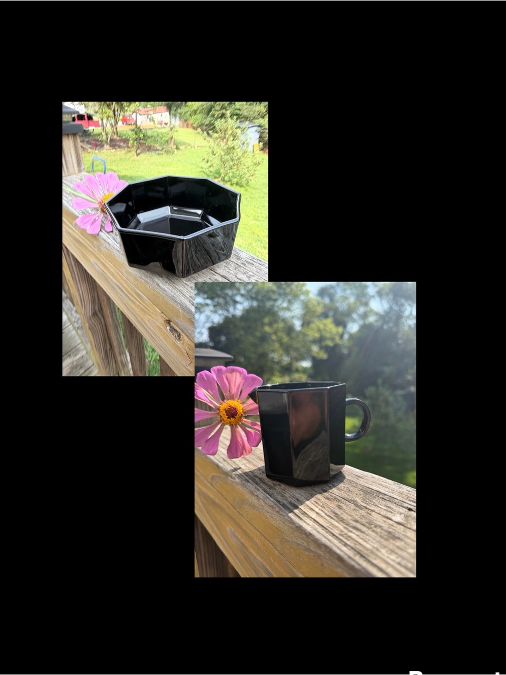 Vintage Arcoroc Octime Black Octagonal Glass Creamer Pitcher & 4.75” Bowl Set